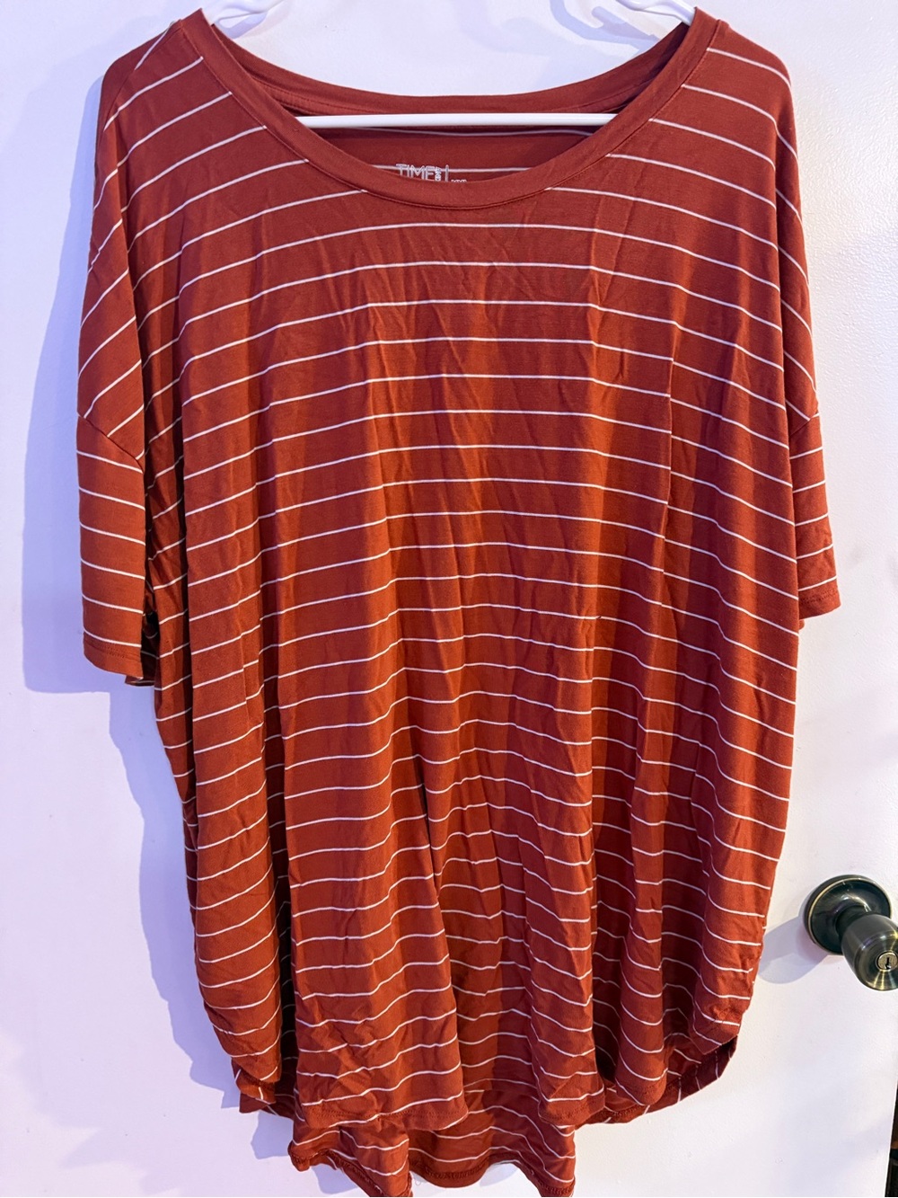 Time and Tru Rust Striped Short Sleeve Tee